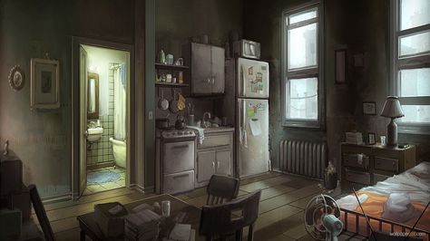 Rita's Apartment - Forums - MyAnimeList.net Interior Concept Art, Kitchen Background, Episode Backgrounds, Apartment Art, Apartment Room, Apartment Interior, Web Design Inspiration, Interior Art, Studio Apartment