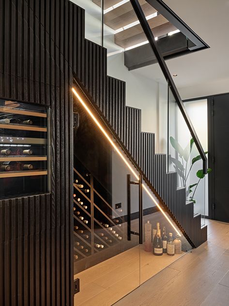 Bar Under Stairs, Wine Cellar Modern, Wine Cellar Ideas, Under Stairs Wine Cellar, Luxury Places, Modern Wine Storage, Contemporary Wine Cellar, Luxury Restaurant Interior, Cellar Ideas