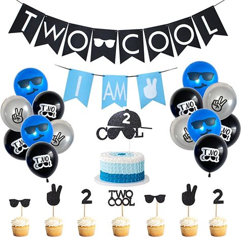 Two Cool Birthday Party, Two Cool Birthday, 2nd Birthday Party For Boys, 2nd Birthday Boys, Two Cool, Second Birthday Ideas, 2nd Birthday Party Themes, Cake Banner Topper, Baby Boy Birthday