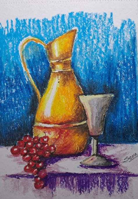 Still Life Pastel Drawing, Still Life Drawing Colour, Still Life Oil Pastel, Oil Pastel Still Life, Shading Pencil, Steel Life, Oil Pastel Drawings Easy, Oil Pastel Colours, Modern Art Canvas Painting