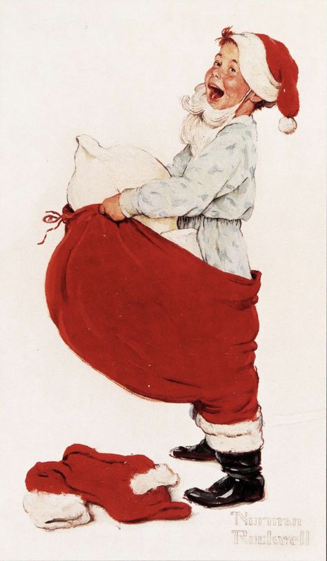 Norman Rockwell Prints, Norman Rockwell Christmas, Norman Rockwell Art, Rockwell Paintings, Norman Rockwell Paintings, Santa Suit, Funny Illustration, Images Vintage, Santa Clause