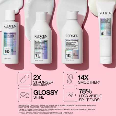 The Redken Acidic Bonding Concentrate Shampoo and Conditioner 500ml Bond Repair Supersize Bundle is on hand to instantly cleanse, nourish and illuminate lacklustre lengths, working to visibly reduce the look of split ends and damage for a smooth, glossy finish.  Set Contents:  Redken Acidic Bonding Concentrate Bond Repair Shampoo 500ml The shampoo works to lessen the look of colour fading, while minimising the appearance of damage and split ends. Infused with citric acid, acidic pH and a Bonding Redken Acidic Bonding Concentrate, Redken Acidic Bonding, Acidic Bonding Concentrate, Grande Cosmetics, First Aid Beauty, Citric Acid, Clean Skincare, Moroccan Oil, Split Ends