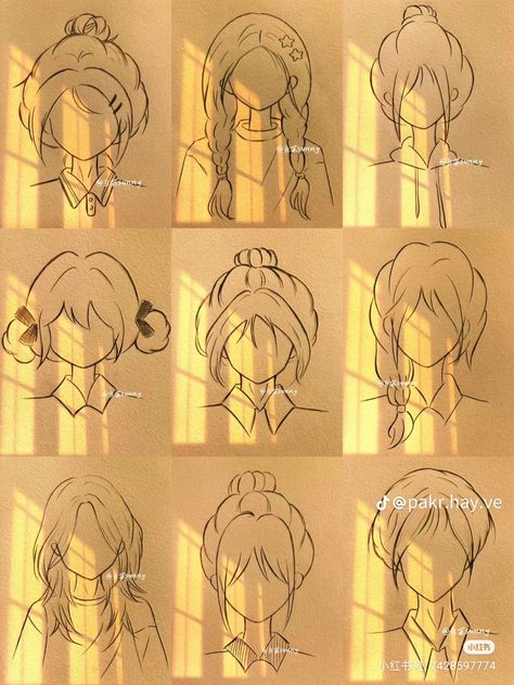 How To Draw Cute Hairstyles, Cute Hairstyle Drawing, Bun Hairstyle Drawing, Outfit Sketch Ideas, Messy Hair Drawing Reference, Hair Designs Drawing, Patterns For Drawing, Hair Inspo Drawing, Free Character Design