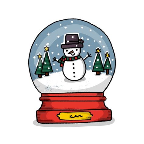 Christmas Globe Drawing, Winter Aesthetic Drawing, Ns Aesthetic, Snow Globe Drawing, Cute Snowman Clipart, Snowman Globe, Carousel Tattoo, Easy Snow Globes, Embroidery Drawings