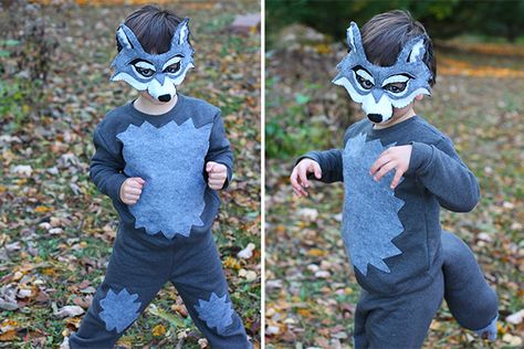 Diy Wolf Costume Kids, Diy Masks For Kids, Kids Wolf Costume, Diy Wolf Costume, Wolf Costume Diy, Wolf Costume Kids, Munchkin Costume, Halloween Costumes For Big Kids, Family Costumes Diy