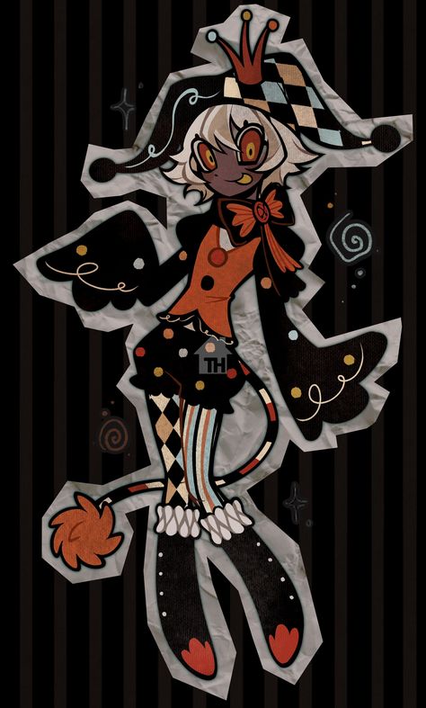 Chaotic Oc Art, Clown Oc Design, Top Hat Character Design, Character Species Ideas, Clown Design Character, Three Eyed Character Design, Jester Color Palette, Jester Oc Drawing, Jester Outfit Drawing