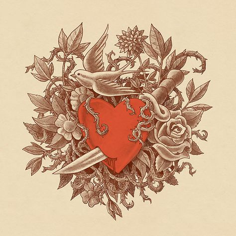 Thorns Art, Sacred Heart Art, Old School Tattoo, By Terry, Accent Wallpaper, Heart Art, Heart Tattoo, Sacred Heart, Metal Posters