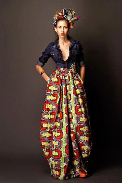 fabulous Stella Jean Designer, African Print Maxi Skirt, Afrikaanse Mode, Stella Jean, African Inspired Fashion, Printed Maxi Skirts, Long Maxi Skirts, Denim Blouse, Handmade Modern