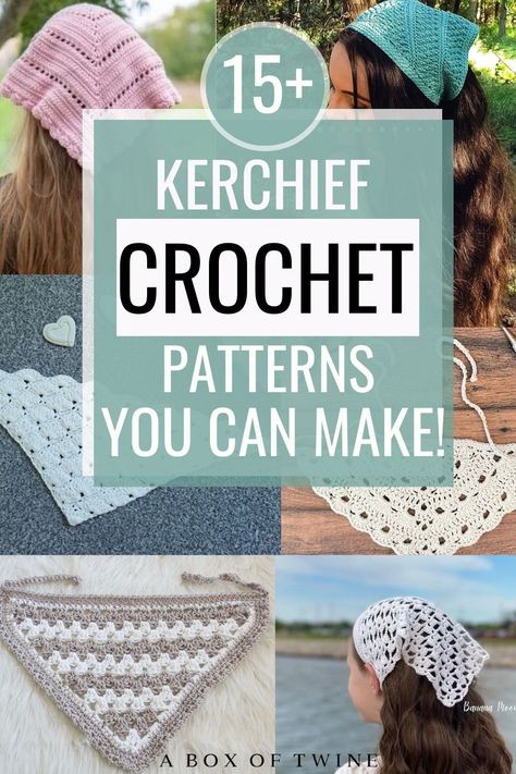 15 EASY Crochet Kerchief Patterns {Summer Crochet Bandanas!} - A BOX OF TWINE Crochet Kerchief Pattern Free, Crochet Bandana Pattern Free, Summer Head Scarf, Crochet Bandana Pattern, Crochet Bandanas, Kerchief Pattern, Crochet Kerchief, Cotton Crochet Patterns, Kerchief Hair