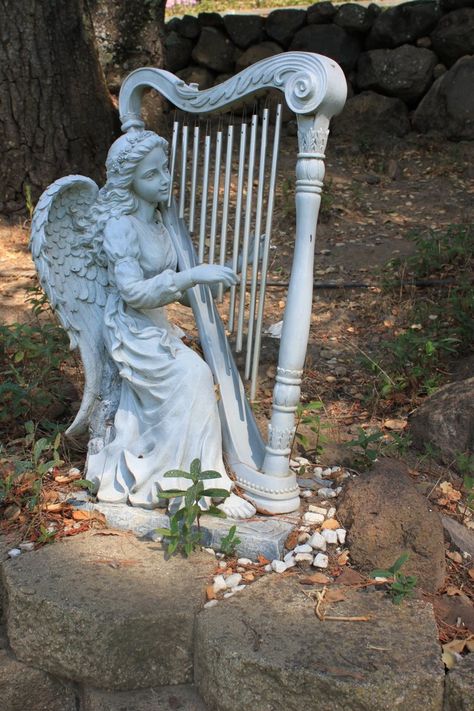 Oc Hobbies, Fairy Harp, Harp Aesthetic, Angel Playing Harp, Angel Garden Statues, Angel Music, Male Angel, Harps Music, Pet Cemetery