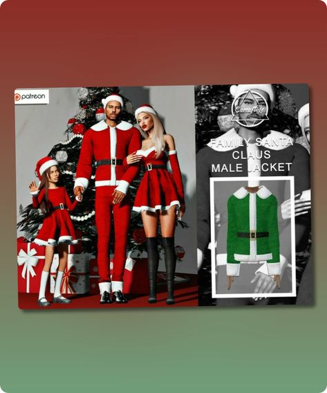 Sims 4 Clothing CC: Patreon  Family Santa Claus     Male Jacket By Camuflaje Sims4 Christmas Clothes, Sims 4 Santa Cc, Sims 4 Christmas Cc, Sims Family, Male Jacket, Santa Claus Outfit, Christmas Elf Costume, Mod Jacket, Sims 4 Cc Download