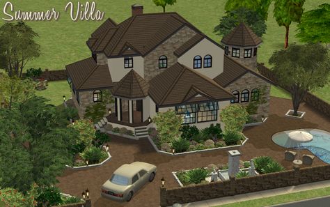 Mod The Sims - Mediterranean Summer Villa Summer Villa, Sims 2 House, Mediterranean Summer, Cottage Farm, Sims Building, Sims House Plans, The Sims 2, Apartment Life, Stone Cottage