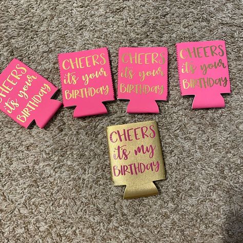 Nwot 1 “Cheers It’s My Birthday” And 4 “Cheers It’s Your Birthday” Pink And Gold Coozies. Never Been Used! 21st Birthday Koozie Ideas, Birthday Koozie Ideas, 21st Birthday Trip, Koozie Ideas, Birthday Koozies, Dirty 30, Birthday Trip, It S My Birthday, Gold Birthday