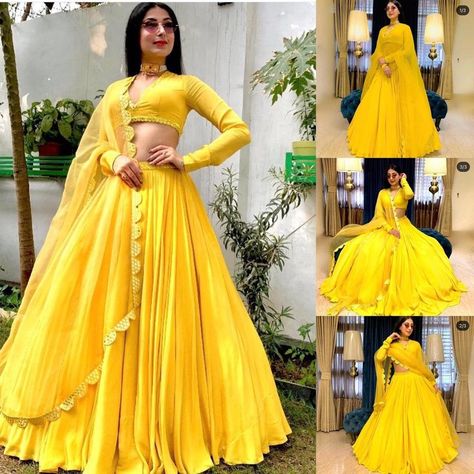 Beautiful lehenga choli with Dupatta Indian Wedding dress | Etsy Beautiful Lehengas, Haldi Dress, Mirror Border, Haldi Outfits, Lehenga Design, Georgette Lehenga, Lehenga Designs Simple, Lehnga Dress, Indian Bride Outfits