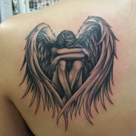 <div>For men, an angel tattoo carries a certain meaning and lies in the fact that a man believes in himself. He also believes in his guardian angel, which gives him both inner strength of mind, fortitude and humility. Popular places for tattooing with an angel for men are the chest, forearm, shoulder and shoulder blade.</div> Angel Sleeve Tattoo, Angel Tattoo For Women, Guardian Angel Tattoo Designs, Fallen Angel Tattoo, Guardian Angel Tattoo, Half Sleeve Tattoos Drawings, Wing Tattoo Designs, Angel Wings Tattoo, Angel Tattoo Designs