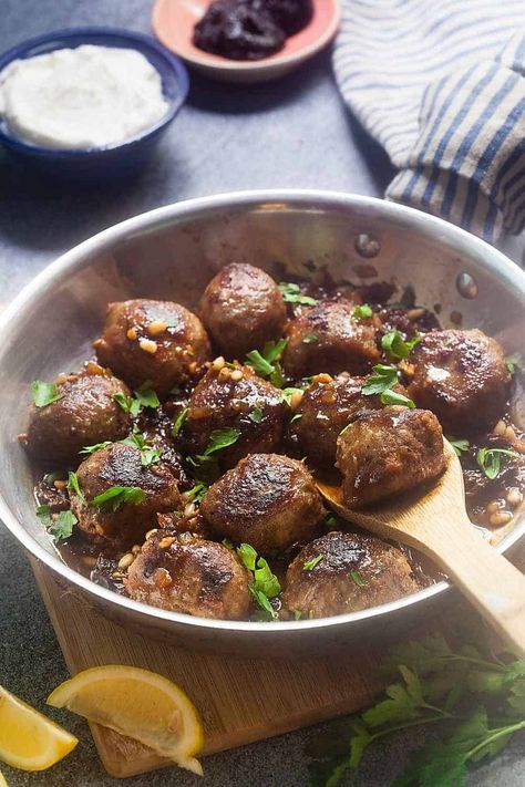 North African Meatballs with California Prunes and Pine Nuts ~ https://www.healthy-delicious.com African Meatballs, Orzo Rice, International Meals, Prune Recipes, African Vibes, Dried Plums, Healthy Delicious Recipes, Pine Nut, African Recipes