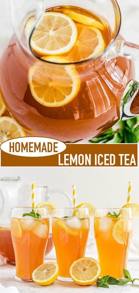 Homemade Lemon Iced Tea, Easy Ice Tea Recipe, Lemon Ice Tea Recipe Homemade, Ice Tea Recipe Homemade, Home Made Ice Tea, Lemon Tea Recipe, Homemade Ice Tea, Lemon Iced Tea Recipe, Easy Iced Tea