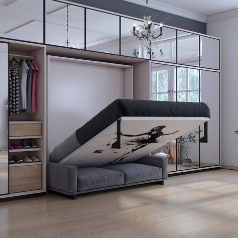 Wall Folding Bed, Simple Bed Designs, Horizontal Murphy Bed, Space Saving Furniture Bedroom, Beds For Small Spaces, Bedroom Design Trends, Hidden Bed, Foldable Bed, Wall Bed