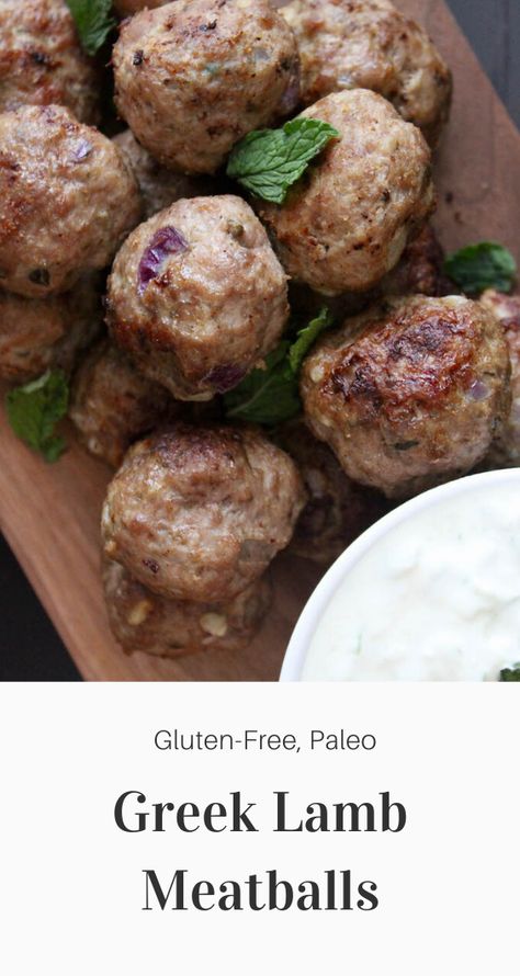 These traditional Greek Lamb Meatballs with tzatziki sauce a tender and juicy and full of traditional Greek flavours. These lamb meatballs are paleo, high-protein, low-carb and gluten-free and a great appetizer or main course. Meatballs With Tzatziki Sauce, Greek Lamb Meatballs, Gf Appetizers, Kay Nutrition, Lamb Meatballs Greek, Lamb Pasta, Gluten Free Recipes Appetizers, Greek Lamb, Kids Foods