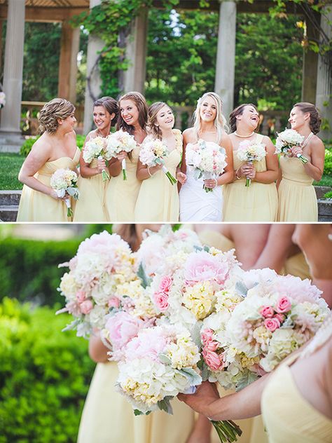 Pastel Yellow And Blue Wedding Bridesmaid Dresses, Light Pink And Yellow Wedding, Pink And Yellow Bridesmaid Dresses, Light Yellow Bridesmaid Dresses, Seaside Manor, Yellow And Pink Wedding, Yellow Bridesmaids Dresses, Light Yellow Weddings, Pink And Yellow Wedding