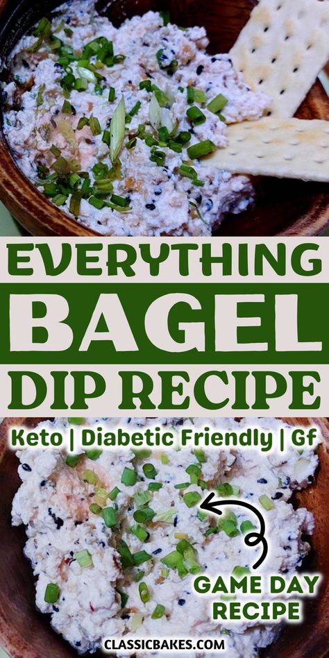 When you need a crowd-pleasing snack, Bagel Dip is the go-to choice. Made with cream cheese, Greek yogurt, bagel seasoning, lemon juice, and scallions, it's perfect with veggies, bagel bites, or crackers. Your guests will be asking for the recipe! Bagel Chips And Dip, Recipes With Everything Bagel Seasoning, Bagel Spread Recipes, Bagel Dip Recipe, Bagel Spread, Butter Boards, Cucumber Snacks, Bagel Dip, Thanksgiving Tea