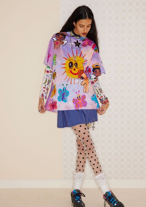 Smiley sun oversized tee - lavender Oversized Feminine Outfit, Oversized Crew Neck T-shirt With Fun Style, Oversized Clothing, Fun Oversized Graphic Print T-shirt, Funky Oversized Tshirt, Kawaii Graphic Print T-shirt With Relaxed Fit, Oversized Multicolor Printed T-shirt, Kitsch Fashion, Crazy Outfits