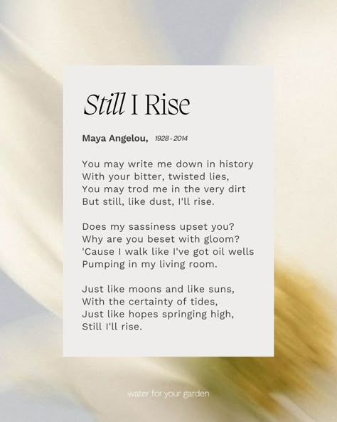 Strong Woman Poems, Mya Angelou, Maya Angelou Inspirational Quotes, Maya Angelou Poems, Maya Angelo, Rise Quotes, Soul Poetry, Maya Angelou Quotes, Still I Rise