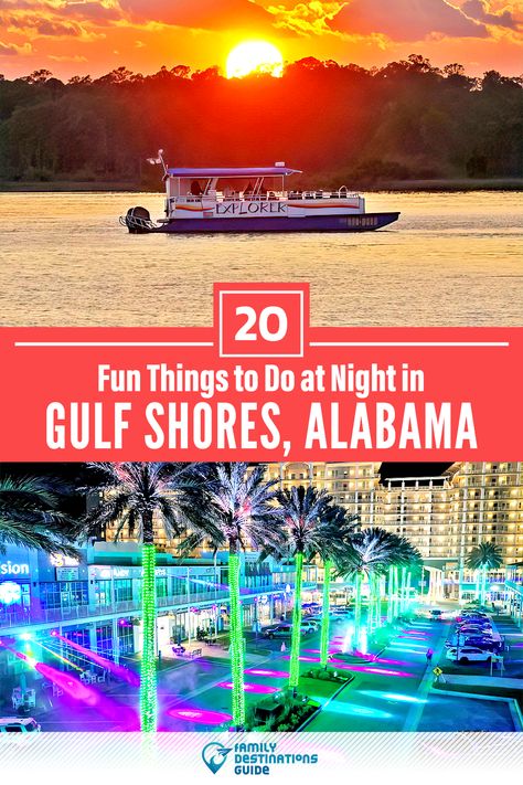 Want ideas for stuff to do in Gulf Shores, AL at night? We’re FamilyDestinationsGuide and we’re here to help: Whether you’re looking for fun places to go, things to see, or places to visit at night in Gulf Shores, we’ve got you covered. Now, discover the best night time activities Gulf Shores has to offer you #gulfshores #gulfshoresnights #gulfshoresthingstodoatnight Gulf Shores Alabama Things To Do In, Night Time Activities, Gulf Shores Restaurants, Gulf Shores Alabama Vacation, Vacation Adventures, Orange Beach Vacation, Alabama Vacation, Gulf Shores Beach, Gulf Shores Vacation