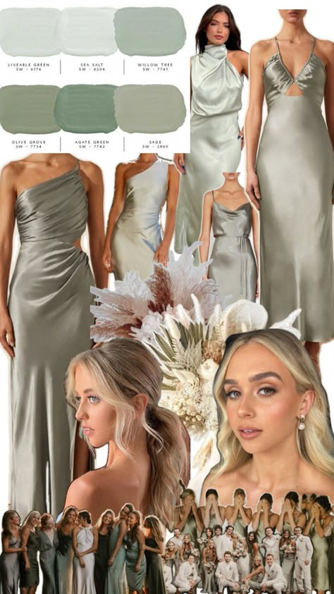 Vision board for my girlies on B+L wedding day Wedding Guest Dress Code, Bridal Party Groomsmen, Bridal Parties Colors, Courthouse Wedding Photos, Code Color, Wedding Backyard Reception, Sage Green Bridesmaid Dress, Bridesmaid Colors, Tulle Bridesmaid Dress