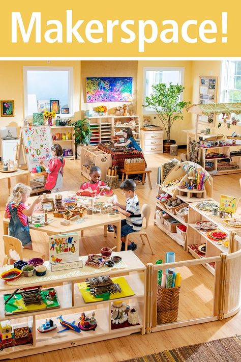 “Makerspaces” have popped up in schools and classrooms across the country, oftentimes at great expense. However, incorporating “making” into your curriculum does not necessarily mean you need a large budget. Homeschool Classroom Setup Preschool, Ikea Preschool Classroom Ideas, Preschool Makerspace, Kindergarten Classroom Layout, Preschool Layout, Daycare Inspiration, Montessori Classroom Layout, Preschool Classroom Layout, Montessori Daycare