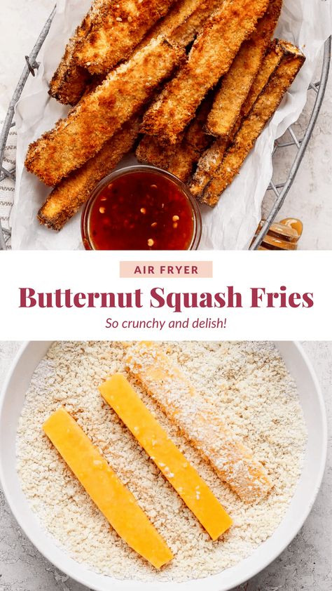 Air Fryer Butternut Squash Fries - Fit Foodie Finds Butternut Air Fryer, Butternut Fries, Air Fried Squash, Weird Thanksgiving, Air Fryer Butternut Squash, Butternut Squash Fries, Squash Fries, Butternut Recipes, Fit Foodie Finds