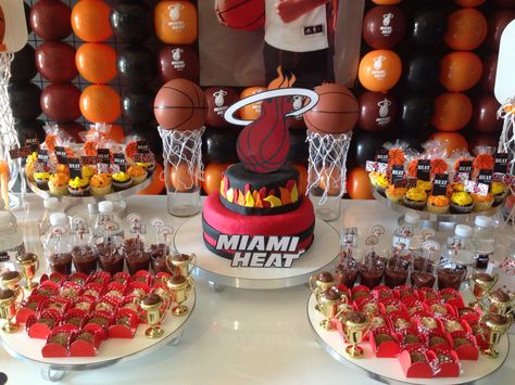 Miami heat Miami Heat Party Ideas, Miami Heat Birthday Party Ideas, Nba 2k Party Theme, Miami Heat Party, Miami Heat Championship, Basketball Miami Heat, Basketball Party, Miami Heat, Bar Mitzvah