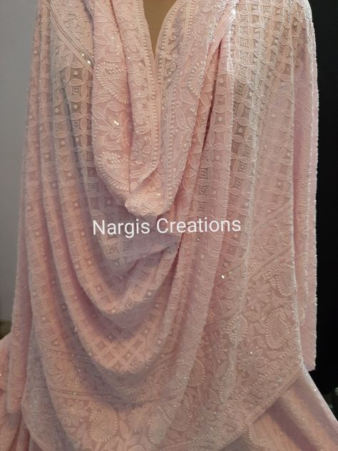 Exclusive handcrafted designer Chikankari Chikankari dupatta with additional sequenceswork Chikankari Dupatta, Desi Style, Luxury Wear, Embroidery And Stitching, Designer Wear, Lehenga, White Lace, Hand Embroidered, Desi