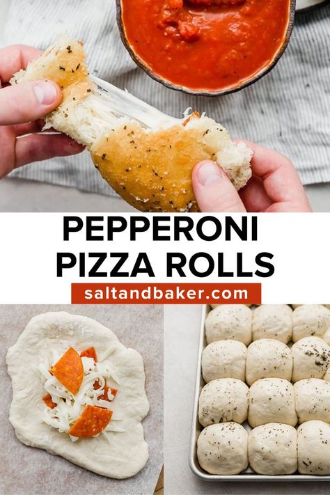 Homemade Pepperoni Rolls, Classic Marinara Sauce, Pepperoni Rolls Recipe, Pizza Poppers, Homemade Pepperoni, Pepperoni Pizza Rolls, Herbed Butter, Pizza Buns, Homemade Pizza Rolls