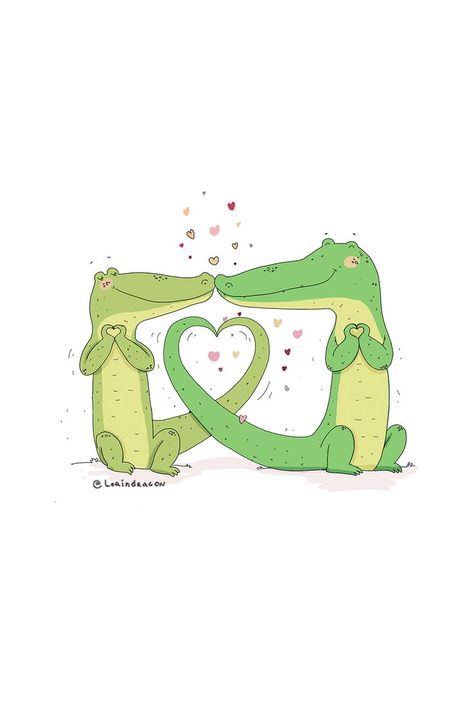 Cute Crocodile Drawing, Character Design Drawing, Valentine's Day Illustration, Drawing Procreate, Green Love, Greeting Card Collection, Valentines Day Greetings, Valentine's Day Greeting Cards, Crocodiles