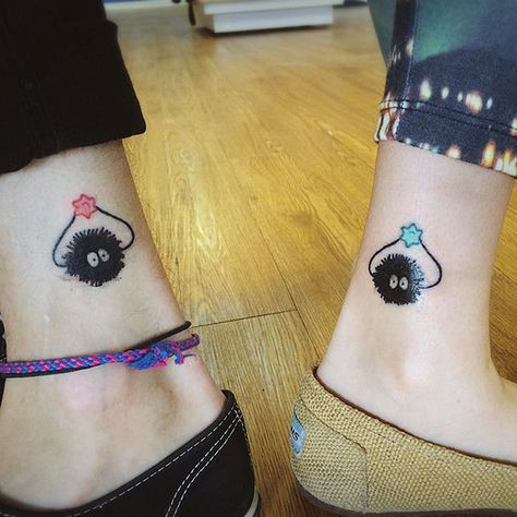 For the love of Ghibli Studio Ghibli Friendship, Trio Tattoos, True Best Friend, Tatuaje Studio Ghibli, Cute Best Friend Tattoos, Group Tattoos, Matching Bff Tattoos, Tattoo Couple, Matching Best Friend Tattoos