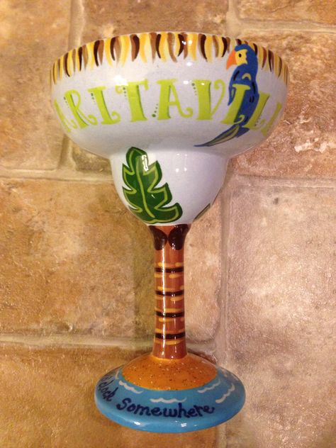 Painted pottery Margaritaville glass I made. Perfect for summer margaritas. Paint Margarita Glasses, Summer Margaritas, Diy Pottery Painting, Margarita Glasses, Paint Your Own Pottery, Painted Pottery, Painted Wine Glasses, Diy Pottery, Hand Painting