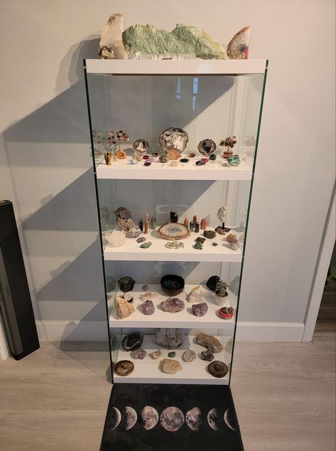 Crystal Cabinet Display, Crystal Display Case, Crystal Organization Display, Display Rocks, Crystal Shelf Display, Rock Shelf, Crystal Collection Display, Dark Apartment, Crystal Business