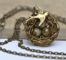 Jewelry Craft Ideas - Pandahall.com Bird Nest Jewelry, Birds Nest Necklace, Rainy Day Crafts, Mama Bird, Sweet Necklace, Birds Nest, Bird Charm, Bird Nest, 1 Egg