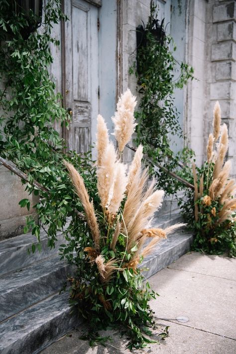 Decorating With Pampas Grass Plumes, Pampas Grass And Greenery Wedding, Pampas Grass Garden, Pampas Grass Floral Arrangements, Dried Greenery, Fall Greenery, Thanksgiving Aesthetic, Formal Ideas, Wedding Plants