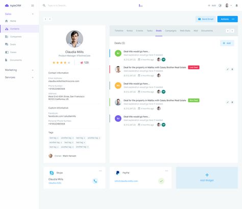 Agile CRM - Contact Profile - Deals Dashboard Interface, Customer Profile, Client Profile, Web Dashboard, Dashboard Ui, Ux Design Inspiration, Simple Designs To Draw, Dashboard Design, Ui Design Inspiration