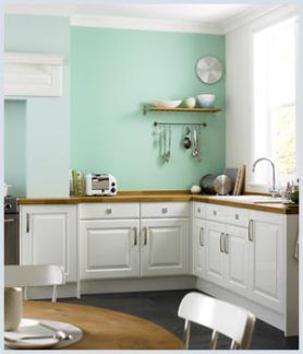 Dwell Beautiful explores the hot aqua home decor trend and shows you how to get the look in each room of your home in quick and easy ways! Mint Green Kitchen, Green Kitchen Walls, Mint Kitchen, Green Kitchen Accessories, Mint Green Walls, Mint Walls, Quirky Kitchen, Green Kitchen Cabinets, Kitchen Walls