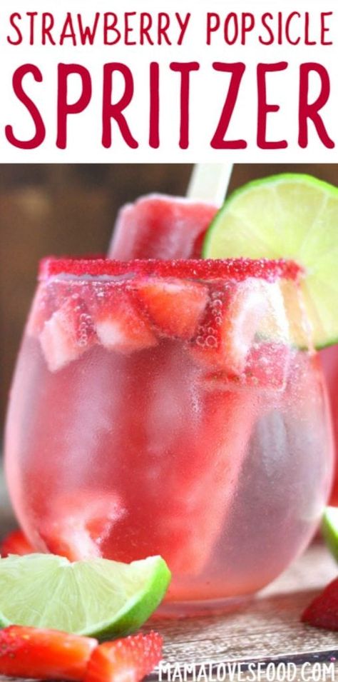 Strawberry Lime Popsicle Spritzer Mocktail Cocktail Recipe Spritzer Recipes, Party Food Dessert, Strawberry Lime, Single Serve Desserts, Slow Cooker Desserts, Fruit Salsa, Winter Desserts, Mocktail Recipe, Party Desserts