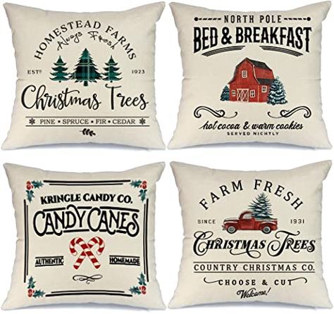 AENEY Christmas Pillow Covers 20x20 Set of 4, Farm Fresh Tree - Christmas Gift - Xmas Gift #ChristmasGift #XmasGift #Affiliate Winter Holiday Decorations, Farmhouse Throw Pillow, Holiday Throw Pillow, Shabby Chic Fabric, Holiday Throw, Christmas Cushion Covers, Bantal Sofa, Christmas Pillowcases, Christmas Pillows