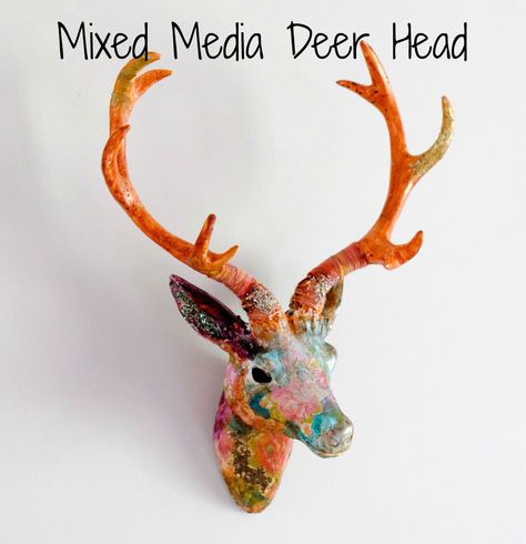 Mixed Media Deer Head Paper Mache Animals, Scrapbook Art, Faux Taxidermy, Adult Crafts, Deer Head, Animal Heads, Summer Crafts, Felting Projects, Diy Projects To Try