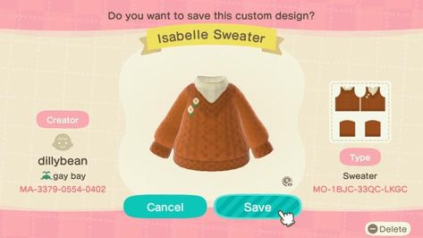 Acnh Isabelle Sweater, Isabelle Animal Crossing Outfit, Animal Crossing Sweater Design, Acnh Sweater, Acnh Isabelle, Acnh Outfits, Acnh Clothes, Animal Crossing Guide, Acnh Design