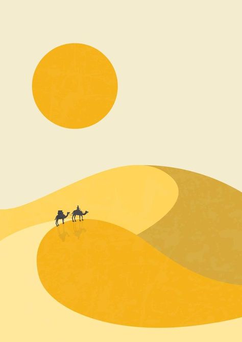 Desert landscape, camels on dunes illustration. Earth tones, burnt orange, beige colors. Boho wall decor. Mid century modern minimalist art print. Organic shape Boho Minimalist Art, Earth Tone Illustration, Desert Illustration, Dunes Illustration, Desert Landscape Illustration, Landscape Illustration Minimalist, Desert Abstract, Boho Illustration, Minimalist Desert Art