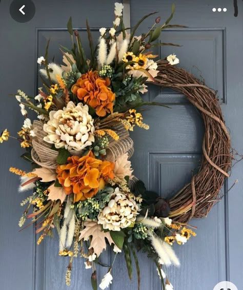 Navidad Natural, Fall Hydrangea Wreath, Fall Hydrangea, Fall Decor Wreaths, Fall Grapevine Wreaths, Door Wreaths Diy, Fall Thanksgiving Decor, Wreaths Diy, Seasonal Wreaths