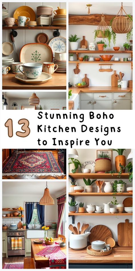 Bring color and character into your kitchen with 13 Boho design ideas! Perfect for those who love a laid-back, stylish look. Boho Small Kitchen, Scandi Boho Kitchen, Modern Boho Kitchen Decor, Simple Kitchen Decor, Modern Boho Kitchen, Colour Kitchen, Winter Window Boxes, Boho Kitchen Ideas, Old Fashioned Kitchen