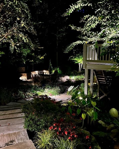 The Garden at Night - FineGardening Garden At Night Aesthetic, Bonfire Pit, Landscaping Lighting, Gardening Magazine, Garden At Night, Bonfire Pits, Fine Gardening Magazine, Fall Semester, Fine Gardening